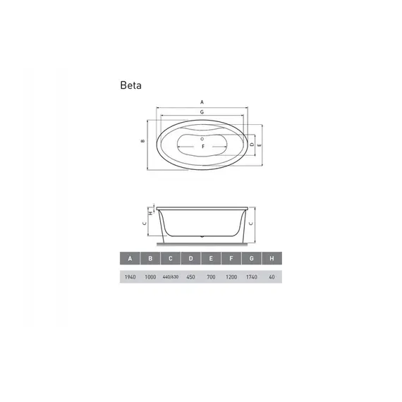 ВАННА АКРИЛОВАЯ VAYER BETA 194X100