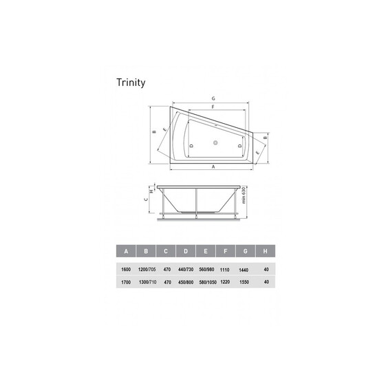 ВАННА АКРИЛОВАЯ VAYER TRINITY R 160X120