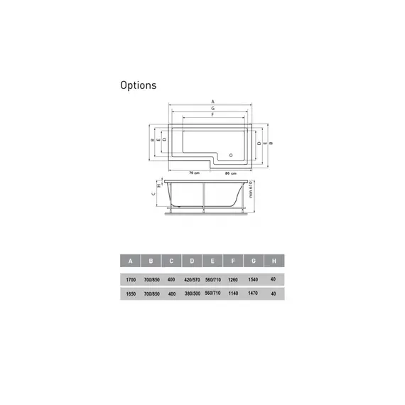 ВАННА АКРИЛОВАЯ VAYER OPTIONS 165Х85/70 R