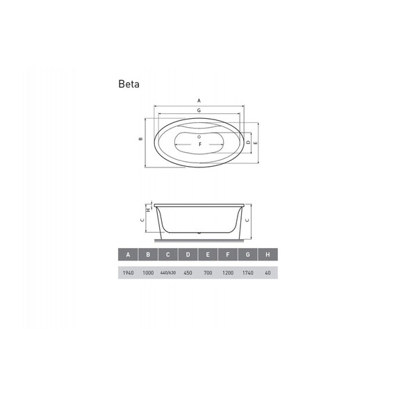 ВАННА АКРИЛОВАЯ VAYER BETA 194X100
