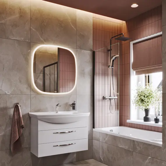 ЗЕРКАЛО AQWELLA AURA СО СВЕТОДИОДНОЙ ПОДСВЕТКОЙ, СЕНСОРНЫМ ВЫКЛЮЧАТЕЛЕМ И РЕГУЛЯТОРОМ ОСВЕЩЕННОСТИ