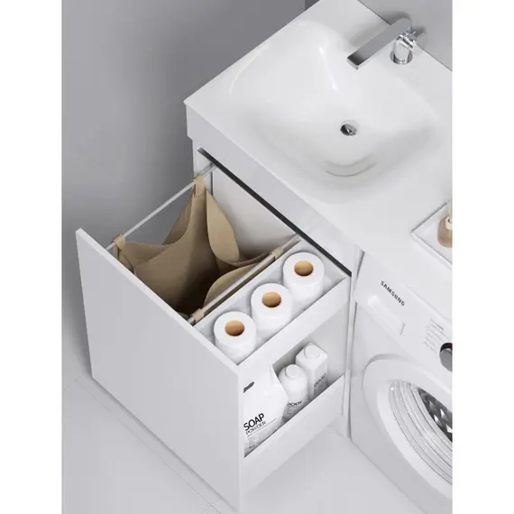 AQWELLA "FORMA" ТУМБА ПОД УМЫВАЛЬНИК С КОРЗИНОЙ СЛЕВА, ЦВЕТ БЕЛЫЙ, FOR0105KL