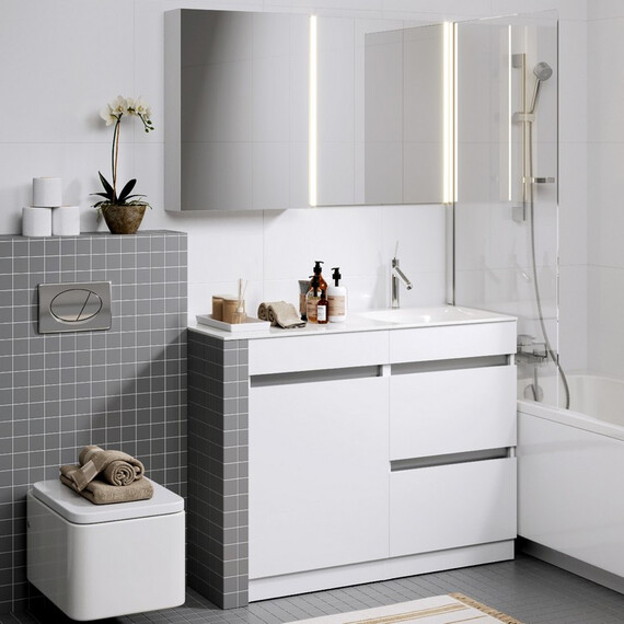 AQWELLA "FORMA" ТУМБА ПОД УМЫВАЛЬНИК С КОРЗИНОЙ СЛЕВА, ЦВЕТ БЕЛЫЙ, FOR0105KL