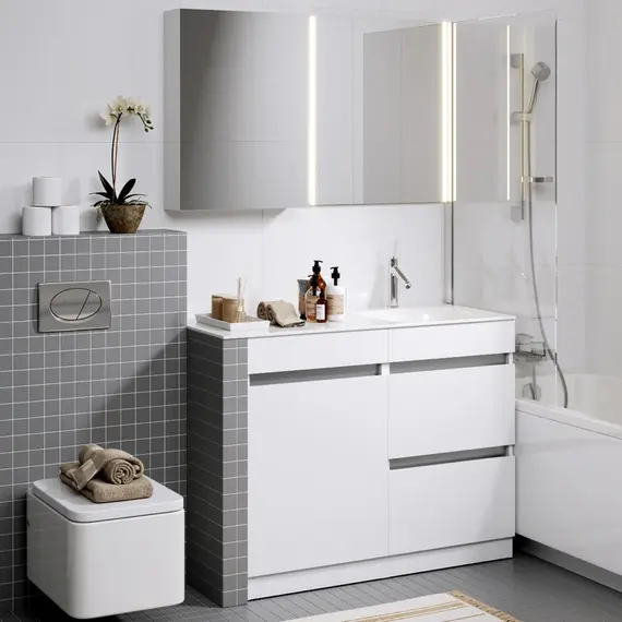 AQWELLA "FORMA" ТУМБА ПОД УМЫВАЛЬНИК С КОРЗИНОЙ СПРАВА, ЦВЕТ БЕЛЫЙ, FOR0105KR