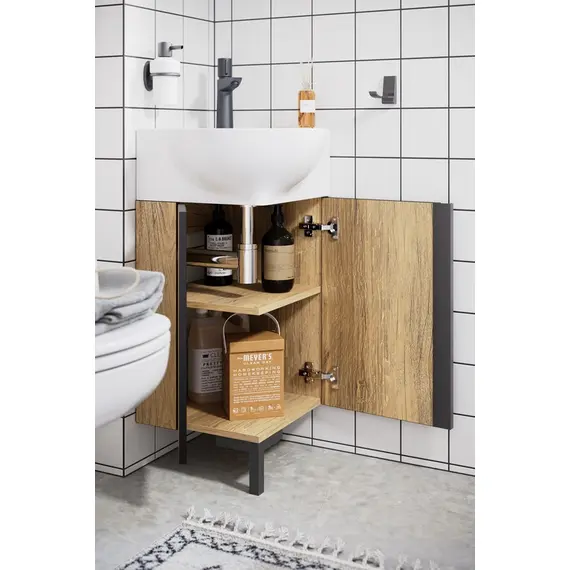 AQWELLA "PORTO" ТУМБА УГЛОВАЯ ПОД УМЫВАЛЬНИК, ЦВЕТ ДУБ БАЛТИЙСКИЙ, POR0104DB