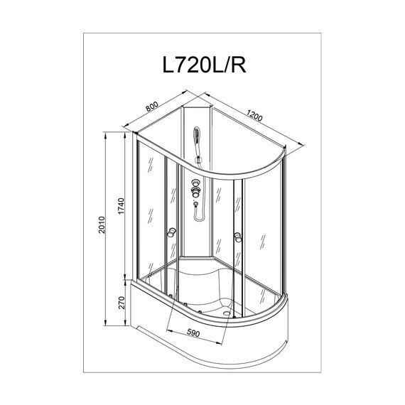 ДУШЕВАЯ КАБИНА AVACAN L 720 R N БЕЗ КРЫШИ