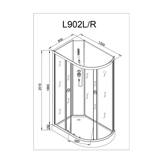 ДУШЕВАЯ КАБИНА AVACAN L902 R N БЕЗ КРЫШИ