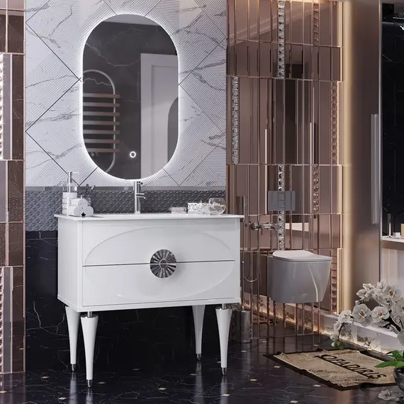 ТУМБА OPADIRIS ИБИЦА 90, ПОДВЕСНАЯ С НОЖКАМИ, БЕЛЫЙ/ХРОМ (ПОД РАКОВИНУ CERASTYLE IBIZA 91)