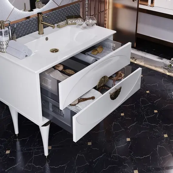 ТУМБА OPADIRIS ИБИЦА 90, ПОДВЕСНАЯ С НОЖКАМИ, БЕЛЫЙ/ЗОЛОТО (ПОД РАКОВИНУ CERASTYLE IBIZA 91)