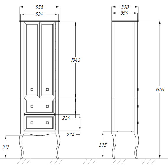 ПЕНАЛ OPADIRIS ВАЛЕРИ 56 ДВУХСТВОРЧАТЫЙ, БЕЛЫЙ