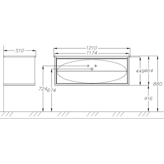 ТУМБА OPADIRIS ИБИЦА 120, ПОДВЕСНАЯ, БЕЛЫЙ/ЗОЛОТО (ПОД РАКОВИНУ CERASTYLE 121)