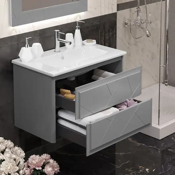 ТУМБА OPADIRIS ЛУИДЖИ 80 ПОДВЕСНАЯ, СЕРЫЙ МАТОВЫЙ (ПОД РАКОВИНУ DREJA ЭЙФОРИЯ 80)