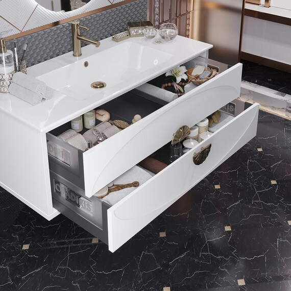 ТУМБА OPADIRIS ИБИЦА 120, ПОДВЕСНАЯ, БЕЛЫЙ/ЗОЛОТО (ПОД РАКОВИНУ CERASTYLE 121)