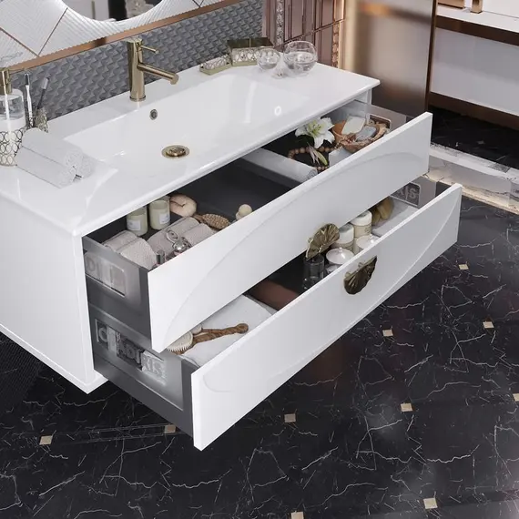 ТУМБА OPADIRIS ИБИЦА 120, ПОДВЕСНАЯ, БЕЛЫЙ/ЗОЛОТО (ПОД РАКОВИНУ CERASTYLE 121)