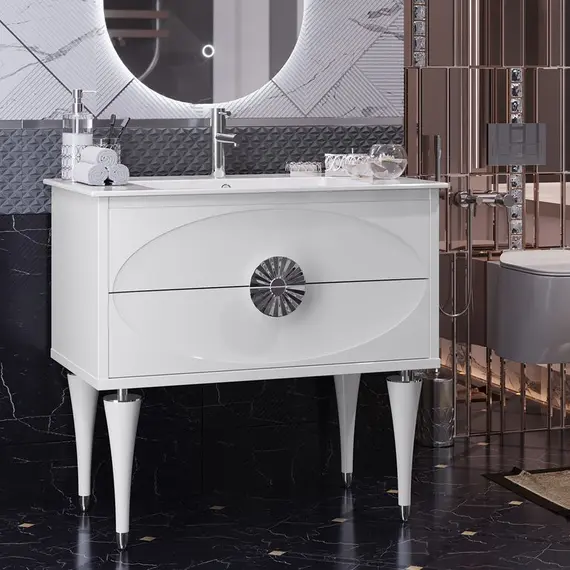 ТУМБА OPADIRIS ИБИЦА 90, ПОДВЕСНАЯ С НОЖКАМИ, БЕЛЫЙ/ХРОМ (ПОД РАКОВИНУ CERASTYLE IBIZA 91)