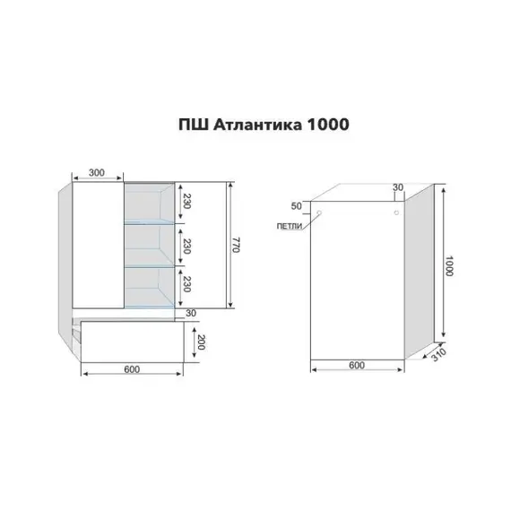 ПОДВЕСНОЙ ШКАФ STYLE LINE "АТЛАНТИКА 1000", С ЯЩИКОМ, АНТИСКРЕЙЧ