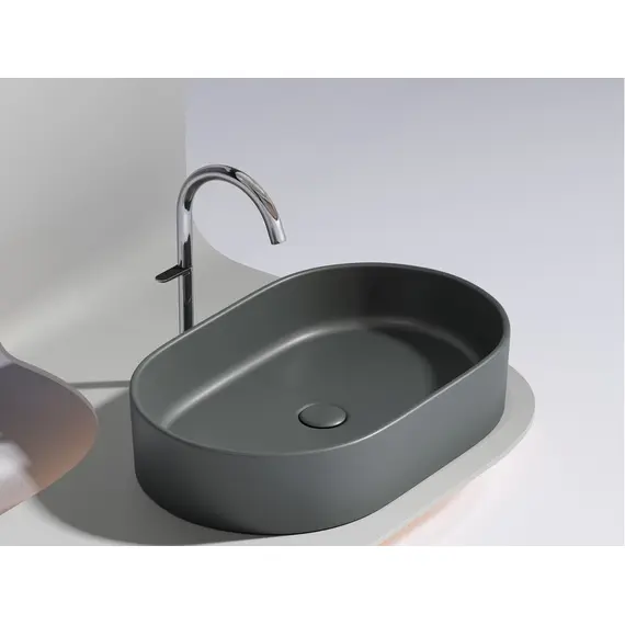 УМЫВАЛЬНИК ЧАША НАКЛАДНАЯ ОВАЛЬНАЯ CERAMICA NOVA ELEMENT 608X385X122 ММ, ТЕМНЫЙ АНТРАЦИТ МАТОВЫЙ