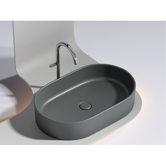 УМЫВАЛЬНИК ЧАША НАКЛАДНАЯ ОВАЛЬНАЯ CERAMICA NOVA ELEMENT 608X385X122 ММ, ТЕМНЫЙ АНТРАЦИТ МАТОВЫЙ