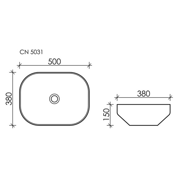 УМЫВАЛЬНИК ЧАША НАКЛАДНАЯ ПРЯМОУГОЛЬНАЯ CERAMICA NOVA ELEMENT 500X380X150 ММ