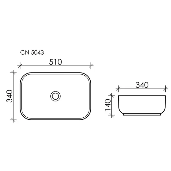 УМЫВАЛЬНИК ЧАША НАКЛАДНАЯ ПРЯМОУГОЛЬНАЯ CERAMICA NOVA ELEMENT 510X340X140 ММ