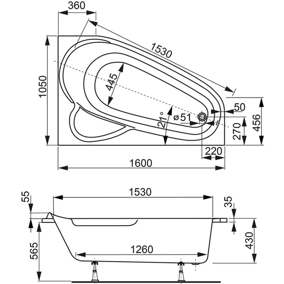 АКРИЛОВАЯ ВАННА VAGNERPLAST SELENA 160X105 RIGHT