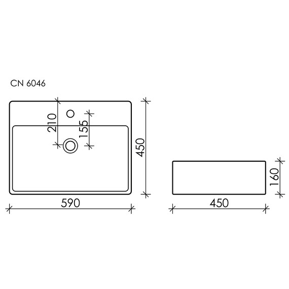 УМЫВАЛЬНИК ЧАША НАКЛАДНАЯ ПРЯМОУГОЛЬНАЯ CERAMICA NOVA ELEMENT 590X450X160 ММ