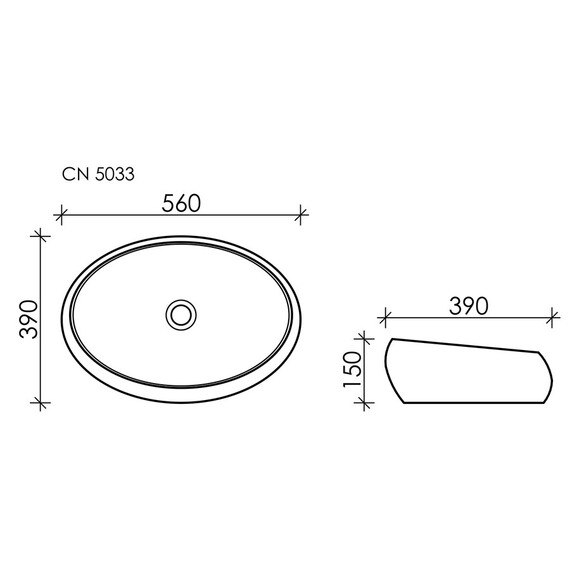 УМЫВАЛЬНИК ЧАША НАКЛАДНАЯ ОВАЛЬНАЯ CERAMICA NOVA ELEMENT 560X390X150 ММ