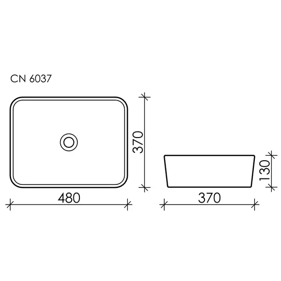 УМЫВАЛЬНИК ЧАША НАКЛАДНАЯ ПРЯМОУГОЛЬНАЯ CERAMICA NOVA ELEMENT 480X370X130 ММ
