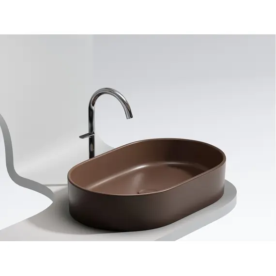 УМЫВАЛЬНИК ЧАША НАКЛАДНАЯ ОВАЛЬНАЯ CERAMICA NOVA ELEMENT 608X385X122 ММ, ТЕМНО-КОРИЧНЕВЫЙ МАТОВЫЙ