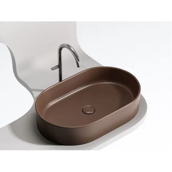 УМЫВАЛЬНИК ЧАША НАКЛАДНАЯ ОВАЛЬНАЯ CERAMICA NOVA ELEMENT 608X385X122 ММ, ТЕМНО-КОРИЧНЕВЫЙ МАТОВЫЙ