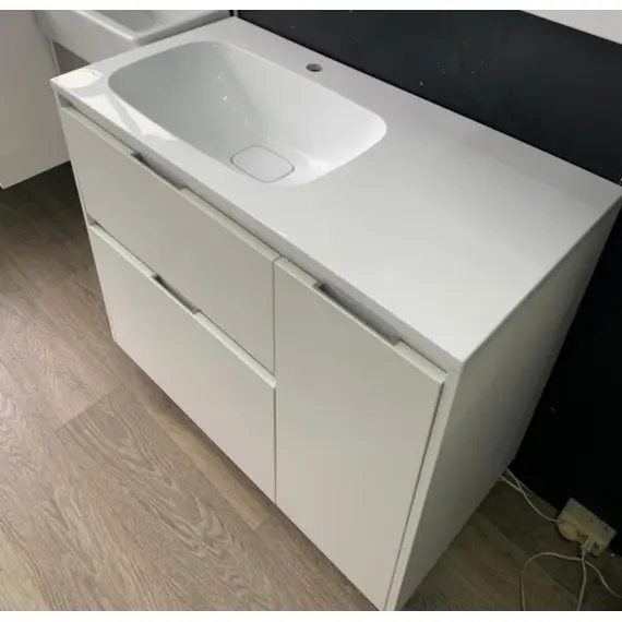 ТУМБА НАПОЛЬНАЯ STYLE LINE "БАРСЕЛОНА 90" ЛЕВАЯ (2 ЯЩ.) С ВЫКАТНОЙ КОРЗИНОЙ, ЛЮКС БЕЛАЯ, PLUS