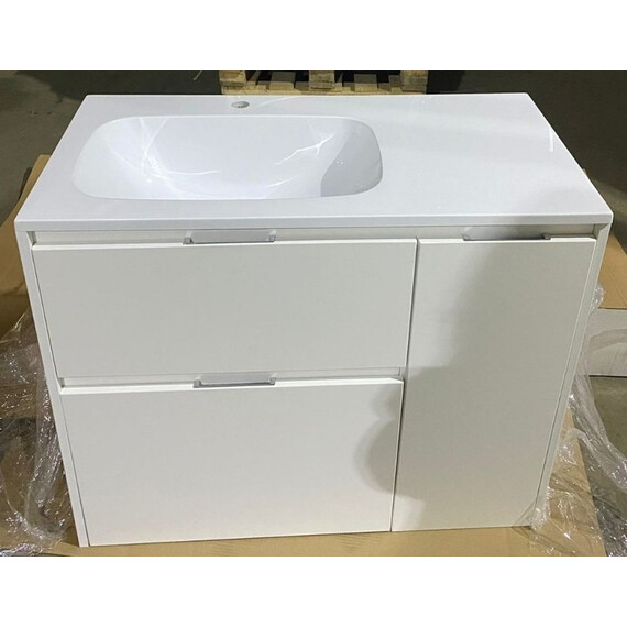 ТУМБА НАПОЛЬНАЯ STYLE LINE "БАРСЕЛОНА 90" ЛЕВАЯ (2 ЯЩ.) С ВЫКАТНОЙ КОРЗИНОЙ, ЛЮКС БЕЛАЯ, PLUS