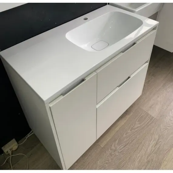 ТУМБА НАПОЛЬНАЯ STYLE LINE "БАРСЕЛОНА 90" ПРАВАЯ (2 ЯЩ.) С ВЫКАТНОЙ КОРЗИНОЙ, ЛЮКС БЕЛАЯ, PLUS