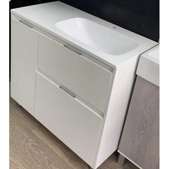 ТУМБА НАПОЛЬНАЯ STYLE LINE "БАРСЕЛОНА 90" ПРАВАЯ (2 ЯЩ.) С ВЫКАТНОЙ КОРЗИНОЙ, ЛЮКС БЕЛАЯ, PLUS