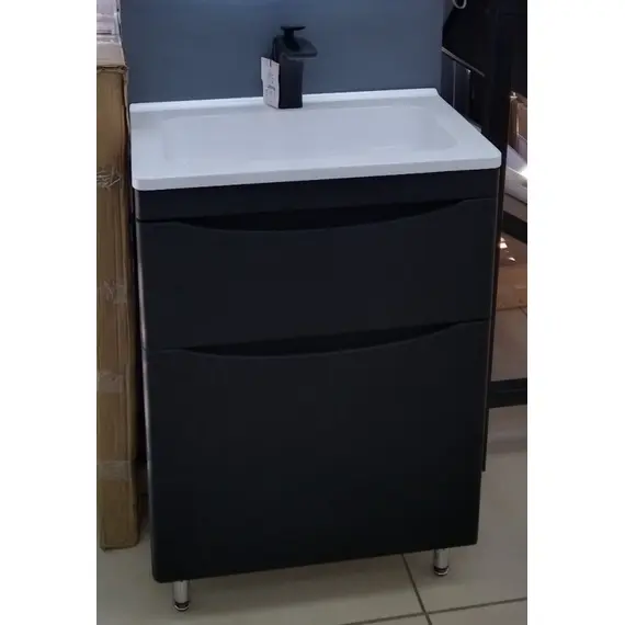 ТУМБА НАПОЛЬНАЯ STYLE LINE "БЕРГАМО МИНИ 60" (2 ЯЩ.) ЛЮКС АНТИСКРЕЙТЧ ЧЕРНЫЙ, PLUS