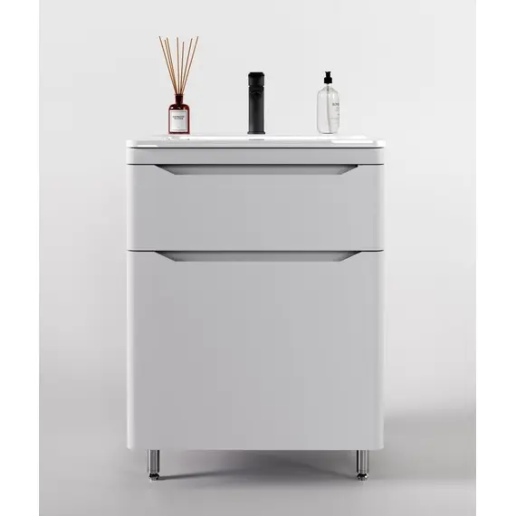 ТУМБА НАПОЛЬНАЯ STYLE LINE "МАРЕЛЛА 60", 2 ЯЩИКА, ЛЮКС АНТИСКРЕЙТЧ БЕЛЫЙ МАТОВЫЙ, PLUS