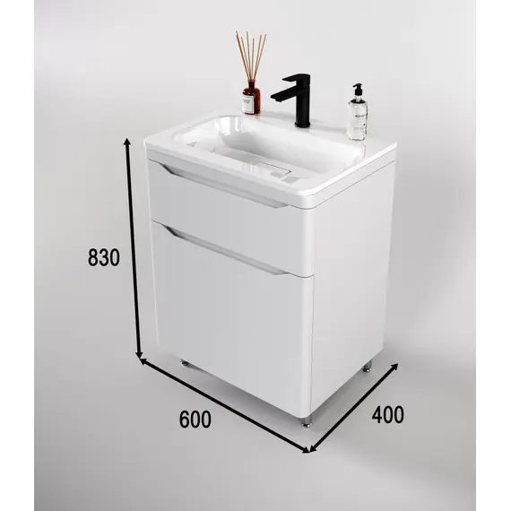 ТУМБА НАПОЛЬНАЯ STYLE LINE "МАРЕЛЛА 60", 2 ЯЩИКА, ЛЮКС АНТИСКРЕЙТЧ БЕЛЫЙ МАТОВЫЙ, PLUS