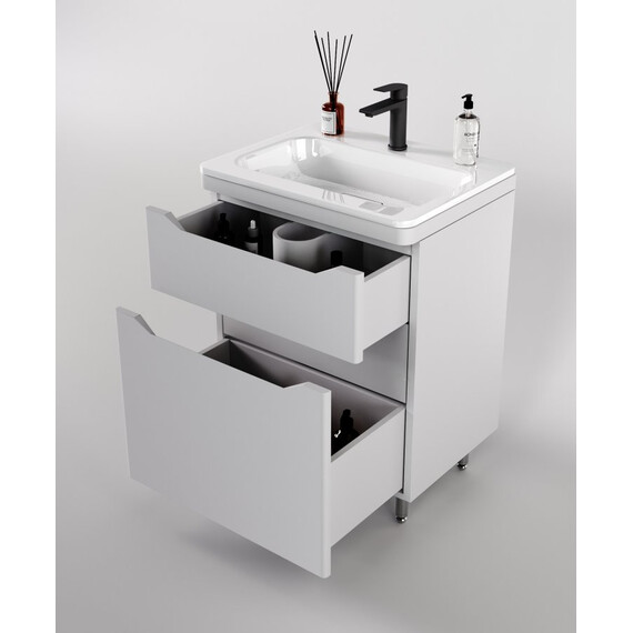 ТУМБА НАПОЛЬНАЯ STYLE LINE "МАРЕЛЛА 60", 2 ЯЩИКА, ЛЮКС АНТИСКРЕЙТЧ БЕЛЫЙ МАТОВЫЙ, PLUS