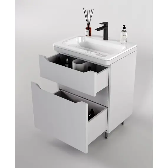 ТУМБА НАПОЛЬНАЯ STYLE LINE "МАРЕЛЛА 60", 2 ЯЩИКА, ЛЮКС АНТИСКРЕЙТЧ БЕЛЫЙ МАТОВЫЙ, PLUS