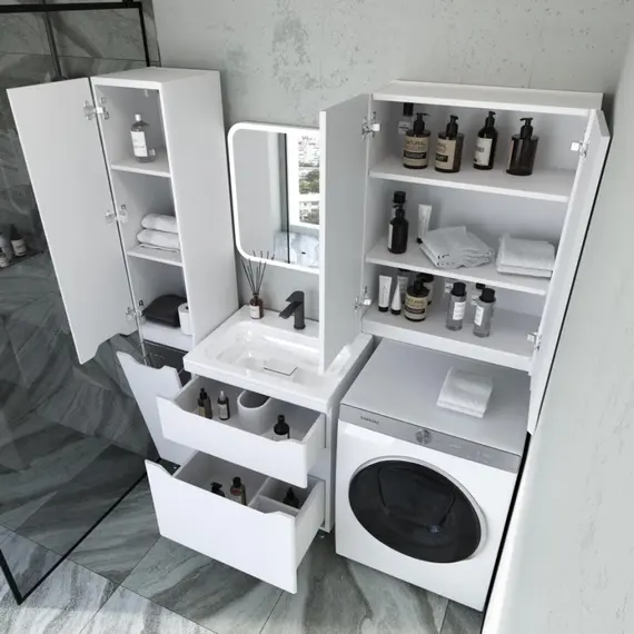 ТУМБА НАПОЛЬНАЯ STYLE LINE "МАРЕЛЛА 60", 2 ЯЩИКА, ЛЮКС АНТИСКРЕЙТЧ БЕЛЫЙ МАТОВЫЙ, PLUS