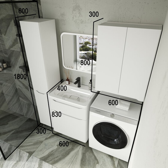 ТУМБА НАПОЛЬНАЯ STYLE LINE "МАРЕЛЛА 60", 2 ЯЩИКА, ЛЮКС АНТИСКРЕЙТЧ БЕЛЫЙ МАТОВЫЙ, PLUS