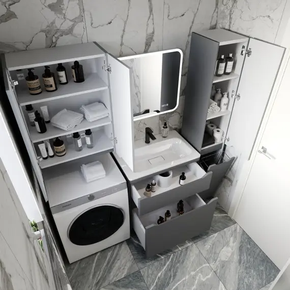 ТУМБА НАПОЛЬНАЯ STYLE LINE "МАРЕЛЛА 70", 2 ЯЩИКА, ЛЮКС АНТИСКРЕЙТЧ СЕРЫЙ, PLUS