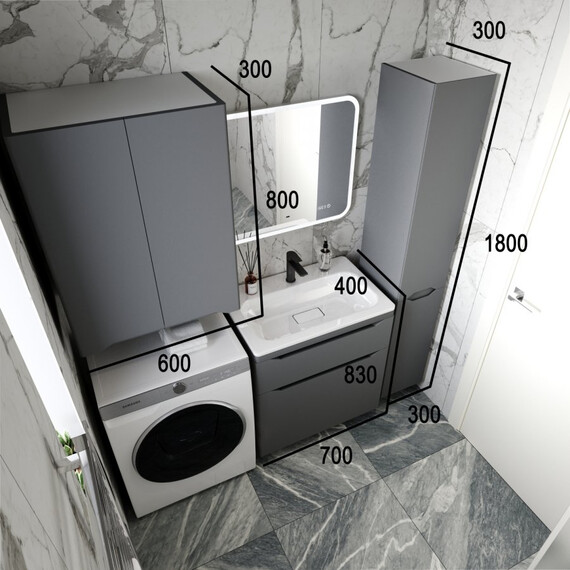 ТУМБА НАПОЛЬНАЯ STYLE LINE "МАРЕЛЛА 70", 2 ЯЩИКА, ЛЮКС АНТИСКРЕЙТЧ СЕРЫЙ, PLUS