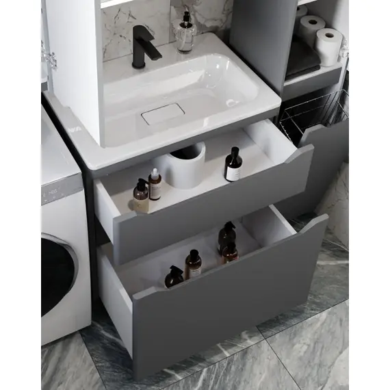 ТУМБА НАПОЛЬНАЯ STYLE LINE "МАРЕЛЛА 70", 2 ЯЩИКА, ЛЮКС АНТИСКРЕЙТЧ СЕРЫЙ, PLUS