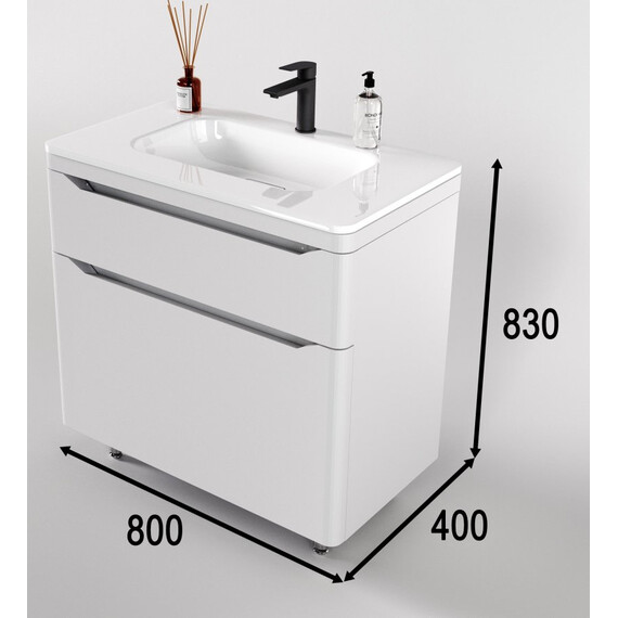 ТУМБА НАПОЛЬНАЯ STYLE LINE "МАРЕЛЛА 80", 2 ЯЩИКА, ЛЮКС АНТИСКРЕЙТЧ БЕЛЫЙ МАТОВЫЙ, PLUS