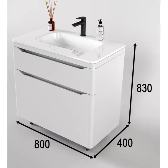 ТУМБА НАПОЛЬНАЯ STYLE LINE "МАРЕЛЛА 80", 2 ЯЩИКА, ЛЮКС АНТИСКРЕЙТЧ БЕЛЫЙ МАТОВЫЙ, PLUS