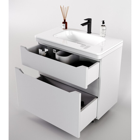 ТУМБА НАПОЛЬНАЯ STYLE LINE "МАРЕЛЛА 80", 2 ЯЩИКА, ЛЮКС АНТИСКРЕЙТЧ БЕЛЫЙ МАТОВЫЙ, PLUS