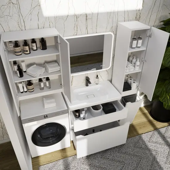 ТУМБА НАПОЛЬНАЯ STYLE LINE "МАРЕЛЛА 80", 2 ЯЩИКА, ЛЮКС АНТИСКРЕЙТЧ БЕЛЫЙ МАТОВЫЙ, PLUS