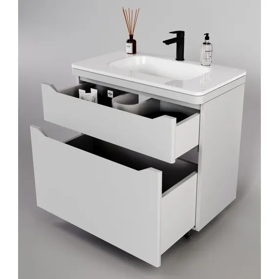 ТУМБА НАПОЛЬНАЯ STYLE LINE "МАРЕЛЛА 90", 2 ЯЩИКА, ЛЮКС АНТИСКРЕЙТЧ БЕЛЫЙ МАТОВЫЙ, PLUS