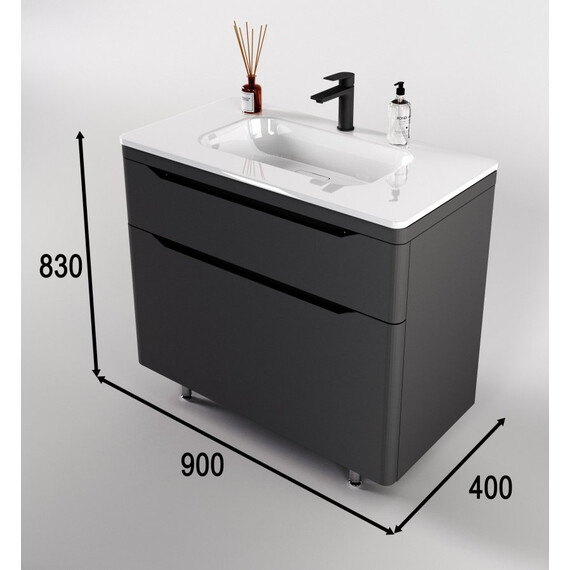 ТУМБА НАПОЛЬНАЯ STYLE LINE "МАРЕЛЛА 90", 2 ЯЩИКА, ЛЮКС АНТИСКРЕЙТЧ СЕРЫЙ, PLUS